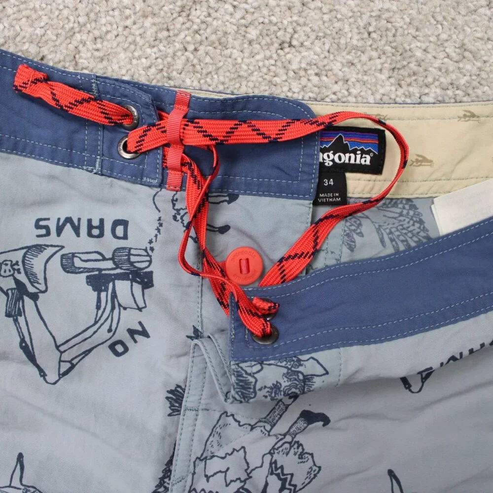 Patagonia‎ M's Wavefarer Boardshorts Mens 34 Blue Unicorn Donkey w/ 8